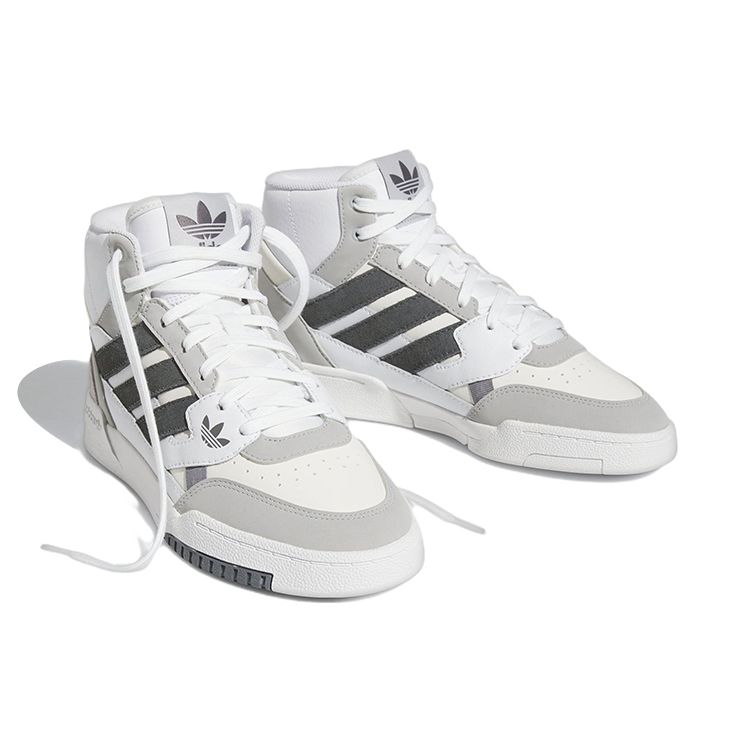 Adidas Originals Drop Step Leather Comfortable Trendy Slip Resistant Durable Lightweight High Top Skate Shoes Women Sneaker White Gray FZ5718