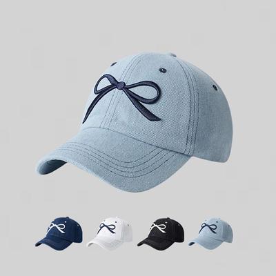 Casual Bow Baseball Cap Adjustable Women's Peaked Cap Ins Embroidery Baseball Hat  Girls