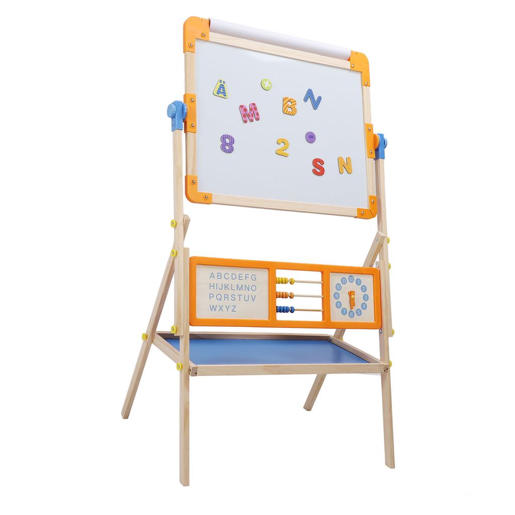 Easel for Kids with Paper Roll Learning Toy Magnetic Stickers Double Sided 360 Degree Rotating Kids