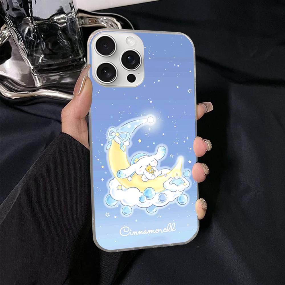 Caroon Cute C-Cinnamorolls For IPhone 17 Air 16 15 14 13 12 11 Pro Max Plus Phone Case Silvery Satin Glossy Surface
