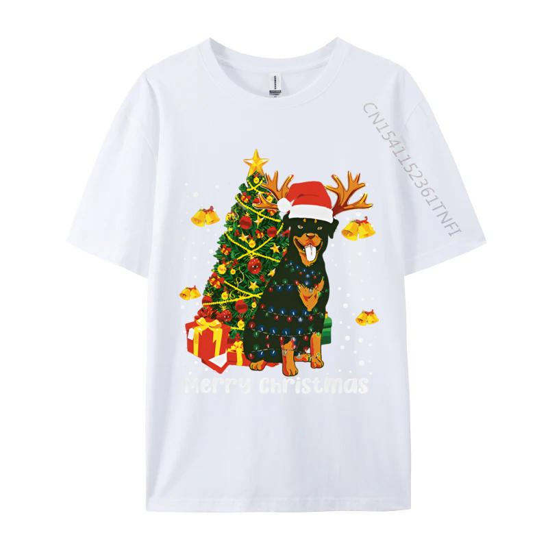 Retro Rottweiler Santa Christmas Tree Tshirt Print TShirt Unisex Cotton Tops Tees Male Fashion Camiseta Clothing S