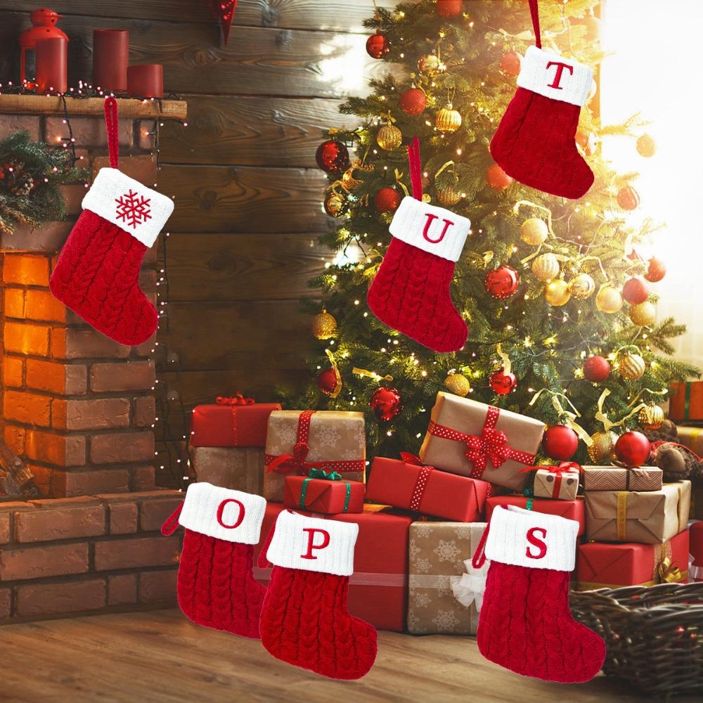 With Red Letter Knitting Stockings Yarn Hanging Ornament Christmas Socks  Xmas