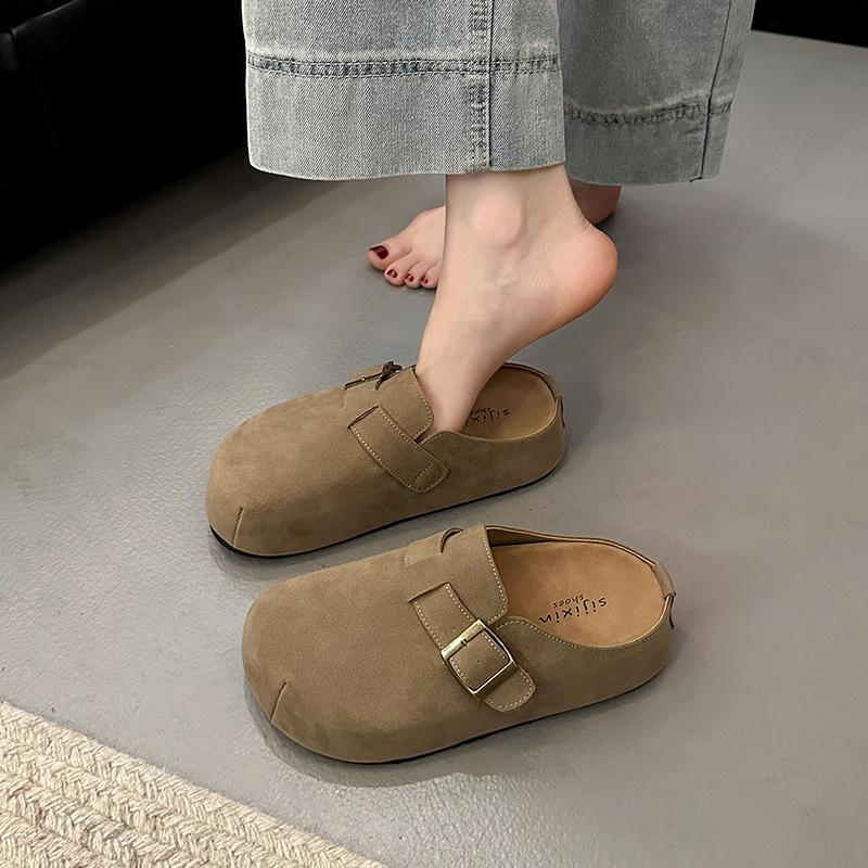 

Ретро сумка голова полутапочки женские новые осенние модные для улицы ленивые универсальные на плоской подошве 40 хаки