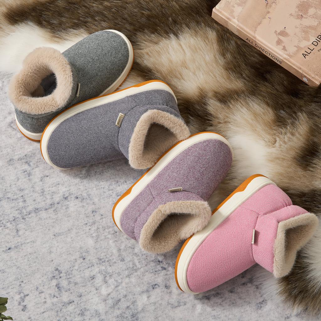 Winter Women Cotton Slippers Plush Warm Thick Bottom Slides Breathable Soft Non-slip Slippers Indoor Outdoor Men Casual Slippers