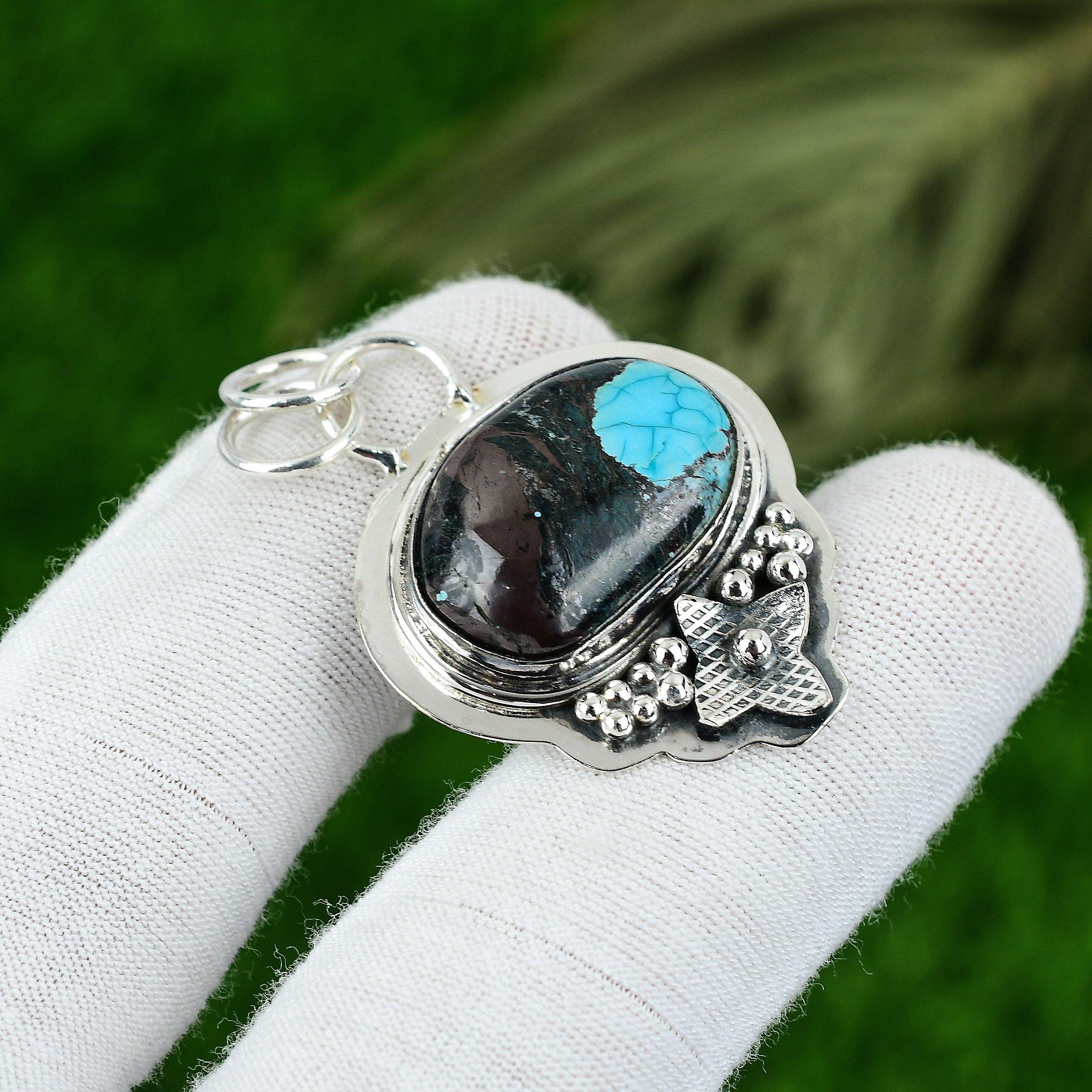 

Natural Tibetan Turquoise Gemstone Jewelry 925 Sterling Silver Pendant For Girls