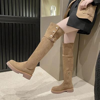 Women Chunky Fur Warm Over The Knee High Boots Winter Slip On Long Boots Women Shoes Mid Heels Design Suede Snow Boots Female34
