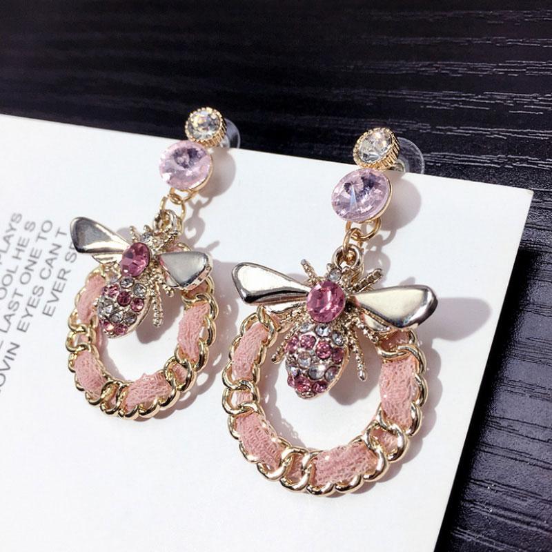 Luxury Brand Coloful Crystal Cute Bee Earrings For Women Geometric Statement Weave Long Drop Earrings Jewelry