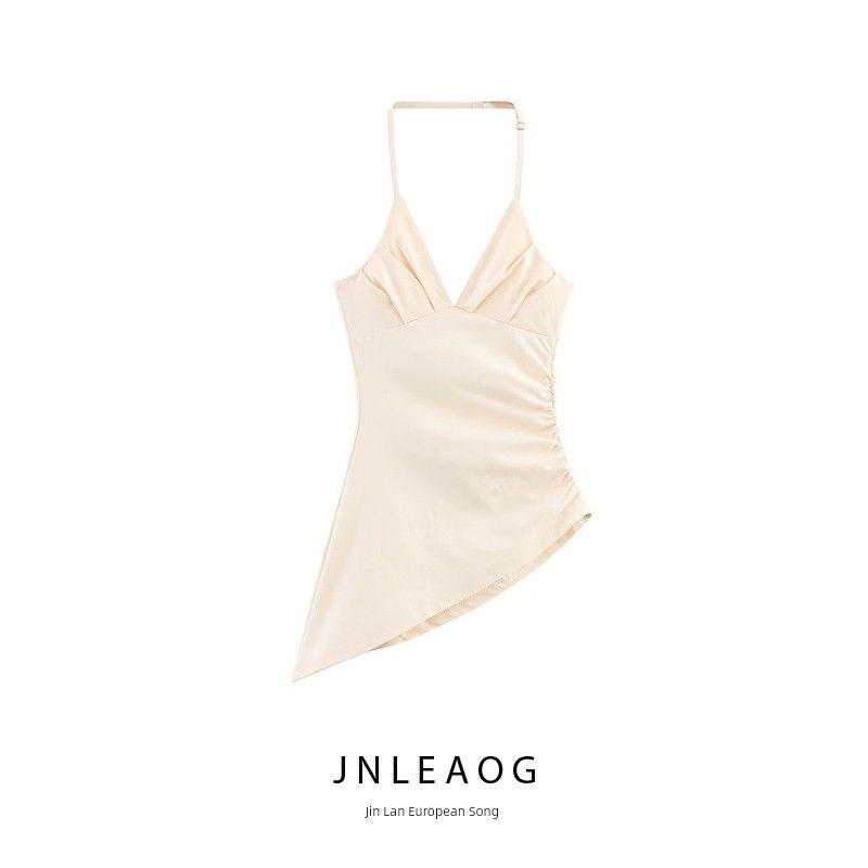 Jnleaog Spring New Arrival Women's Clothing Fashion Style French Fashion Asymmetric Fold Stretch Tops 6050319