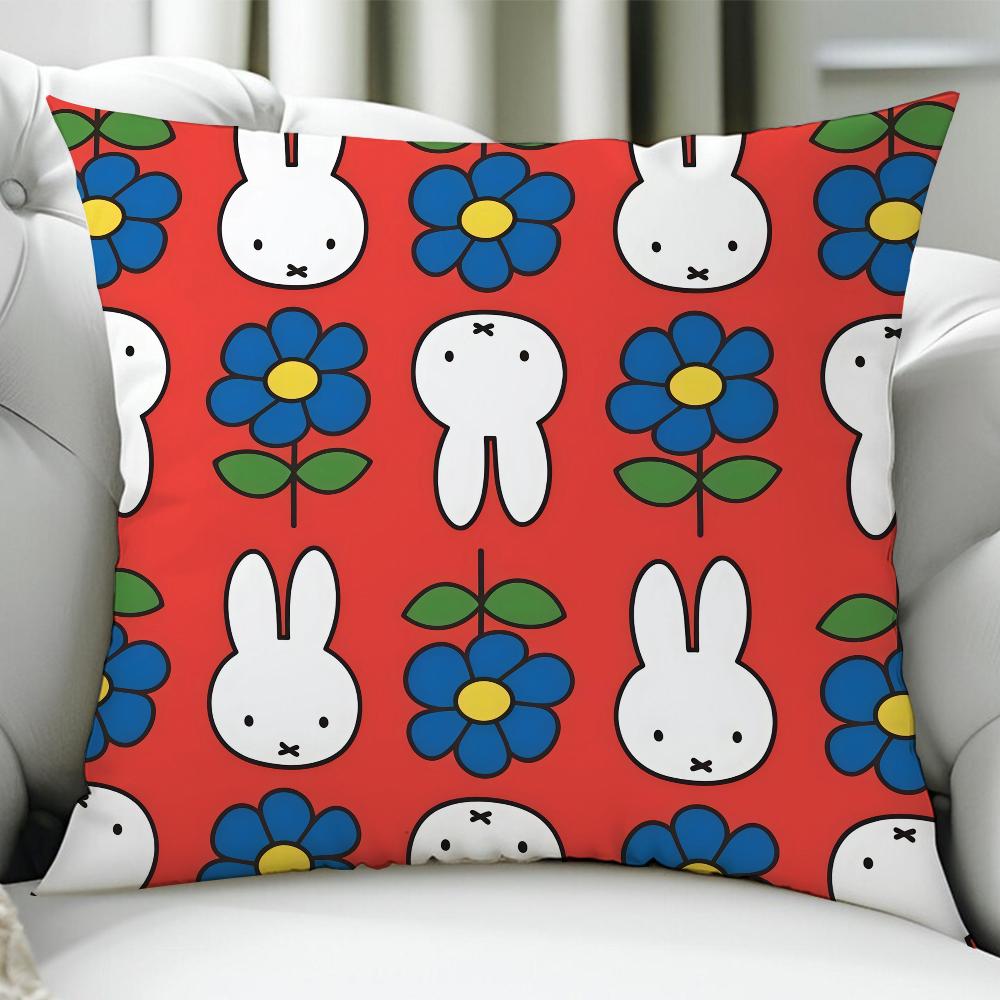 Animation Cute M-Miffy-Es Cushion Cover Birthday Anniversary Gifts Double Sided Printed Zipper Cushion Cover Soft Skin Bedding