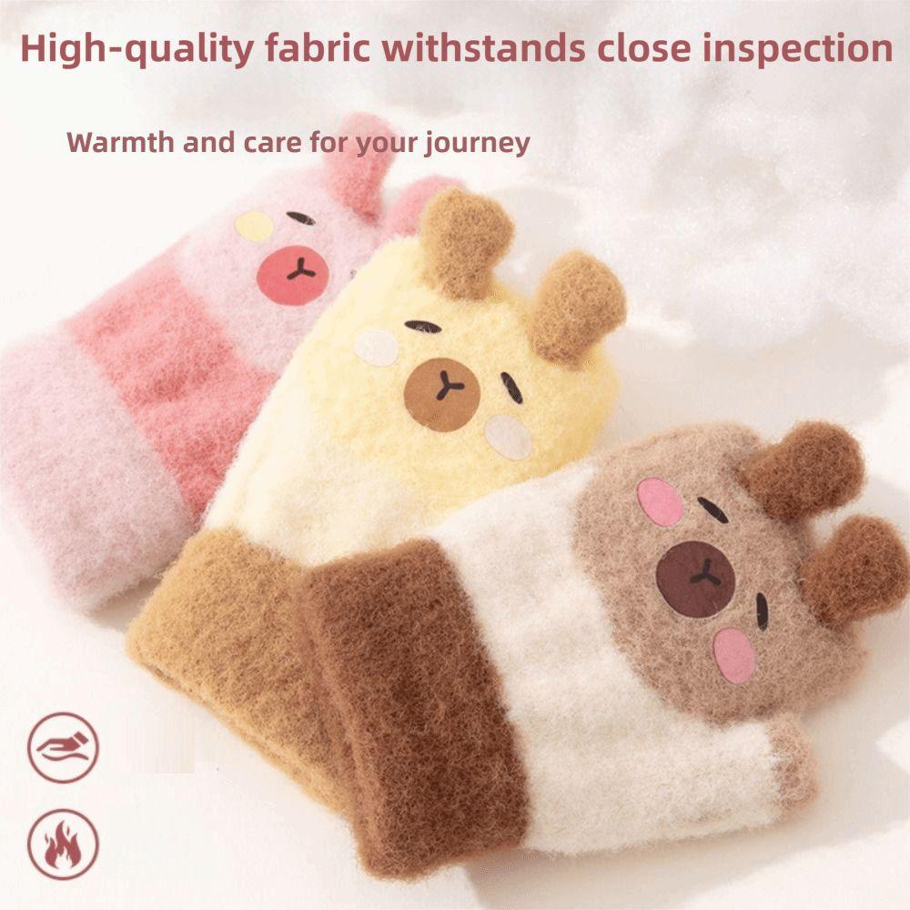 0-3 Years Old Capybara Winter Flip Gloves Thickened Kids Knitted Mitten Half Finger Gloves  School