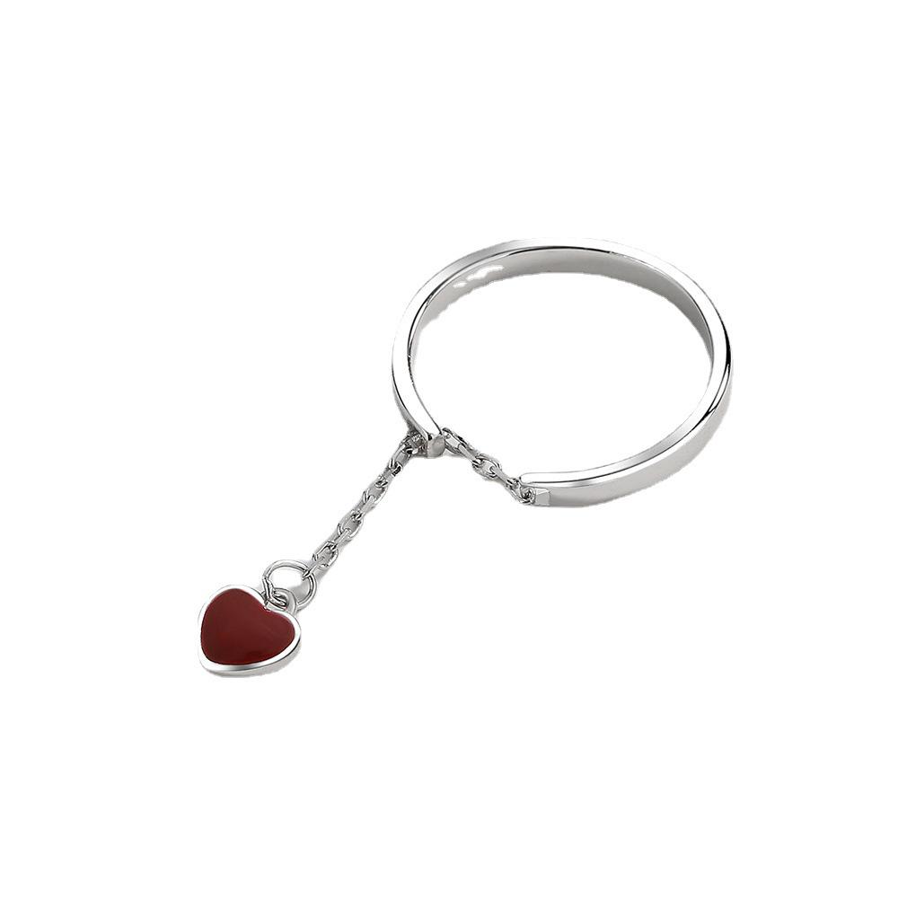 S925 Sterling Silver Heart Tassel Enamel Open Ring - Women's Fashionable Light Luxury Design