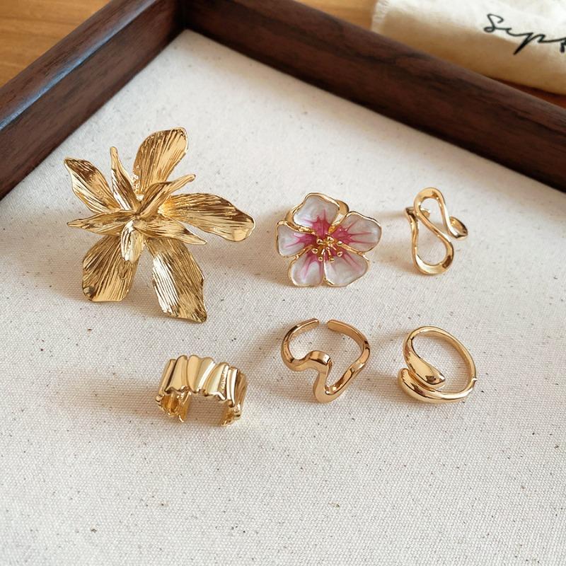 Oil drop flower irregular opening ring design sense niche fashion ring versatile temperament jewelry