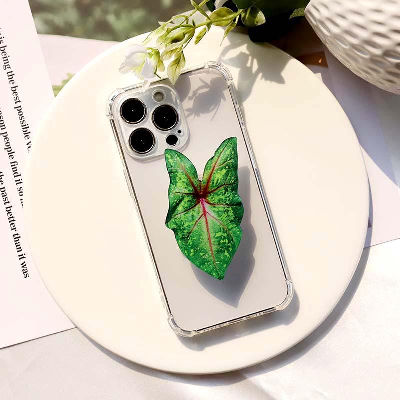 Foldable Acrylic Mobile Phone Stand with Simulated Plant Leaf Design