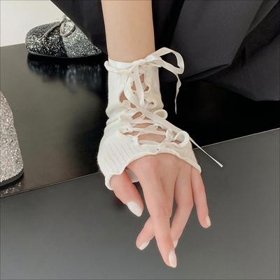 1 pár rukavic ve stylu Lolita pro kutily, sladká dívka, šněrovací, volánkové návleky na paže, JK, gotické bezprsté rukavice pro ženy, halloweenské doplňky