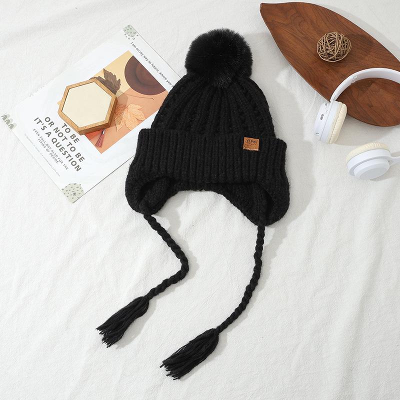 

Korean Style Twisted Leather Knitted Wool Hat Autumn and Winter Casual Versatile Wool Ball Warm Hat Outdoor Cold Proof Pullover Hat New One Size