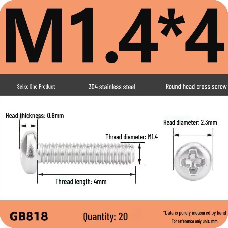 Phillips Pan Head Machine Screws, 304 Stainless Steel, Sizes M1-M10