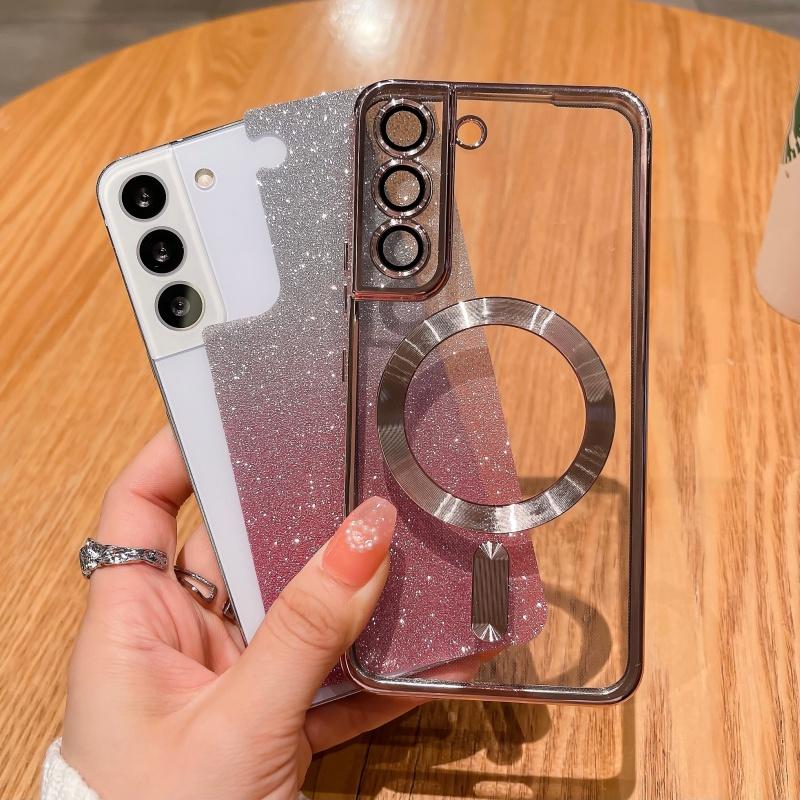 For For Samsung S24 S25 Ultra  Plating Frame Flash  Magnetic Phone Cover For For Samsung Galaxy S23 S22 Plus S21 FE Case