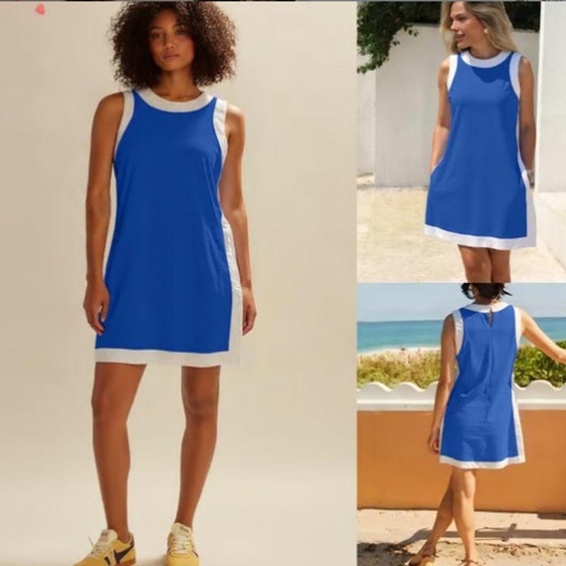 Leisure Two-Piece Set New Women Casual Color Matching round Neck Sleeveless Top Matching Shorts Set