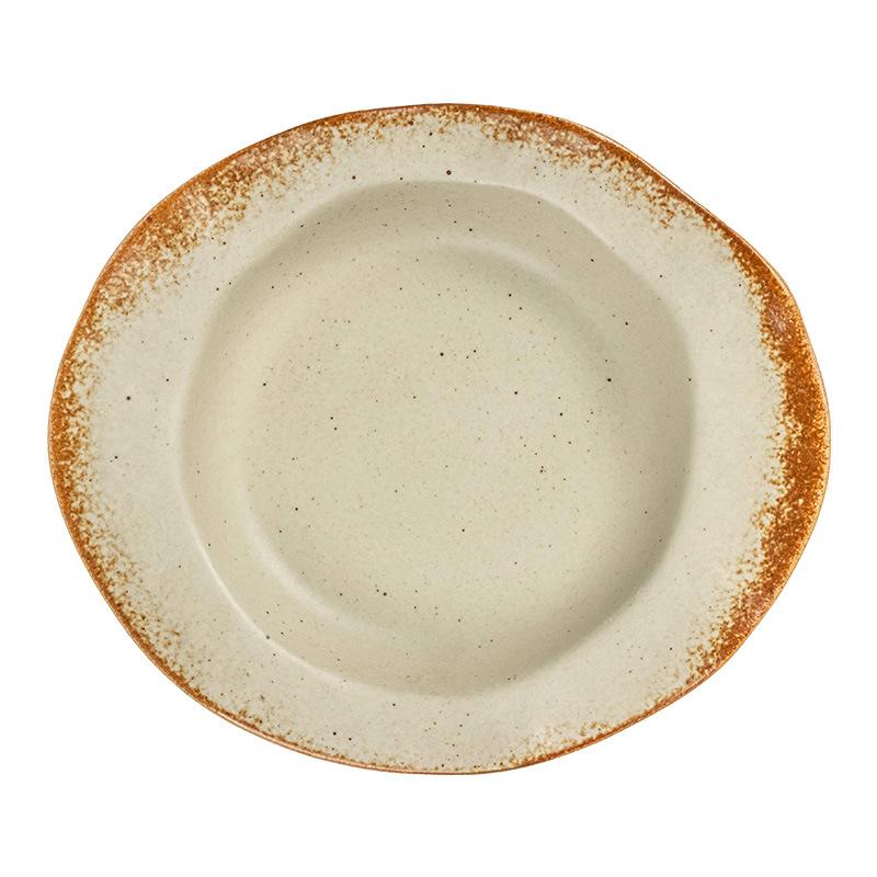 Coarse Pottery Straw Hat Plate Retro Style Ceramic Plate Household Tableware Vegetable Plate Pasta Plate Lace Fruit Salad Plate