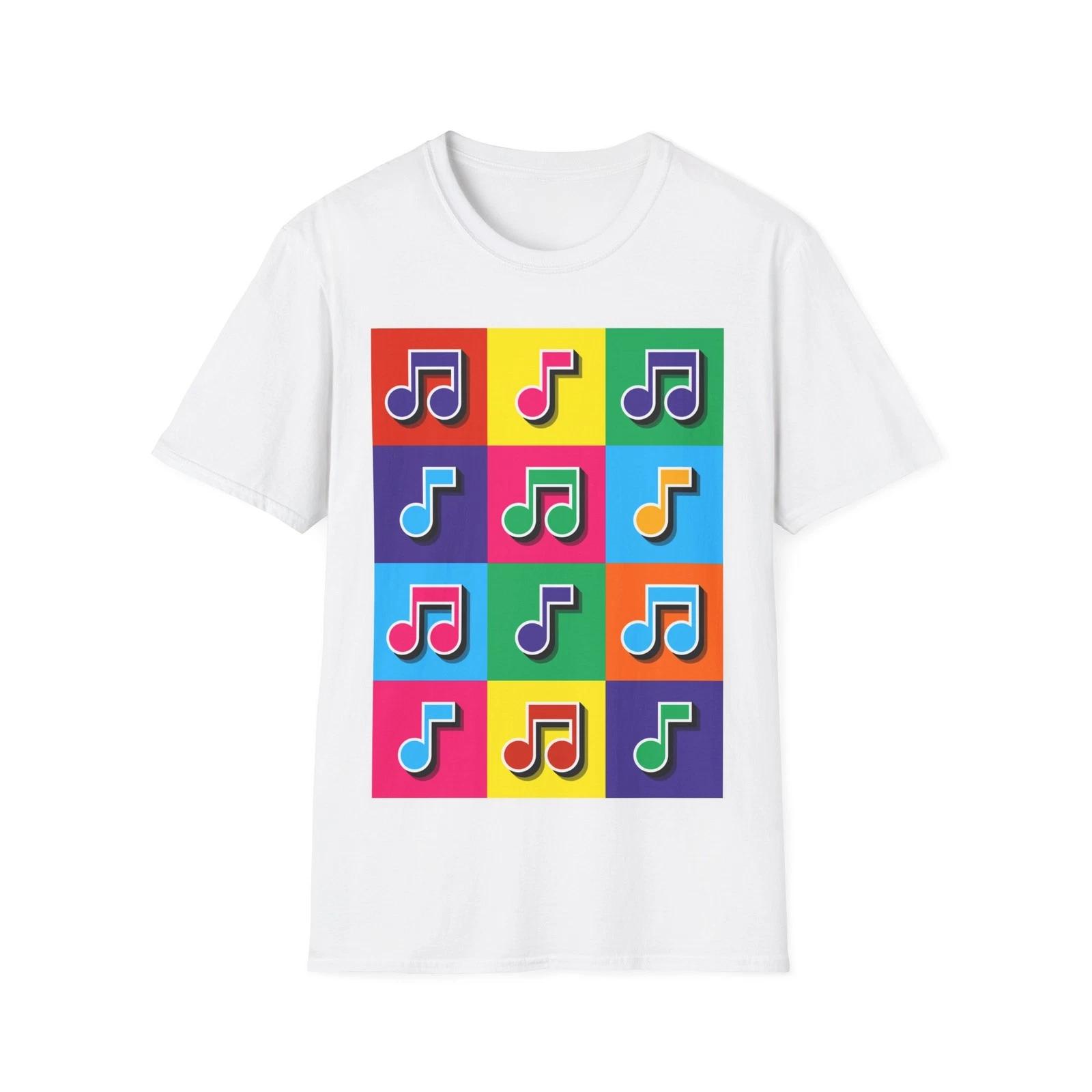 Pop Art Music Notes T-Shirt, Colourful Graphic Music Tee, Regular Fit Top S