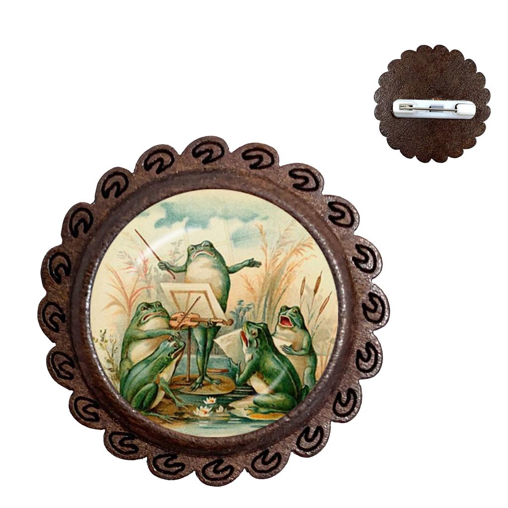 Handcraft Colares Vintage Fairy Frog 1pc/lot Jewelry Wood Brooches Classic Glass Cabochon Collar Pins Badge Feminino