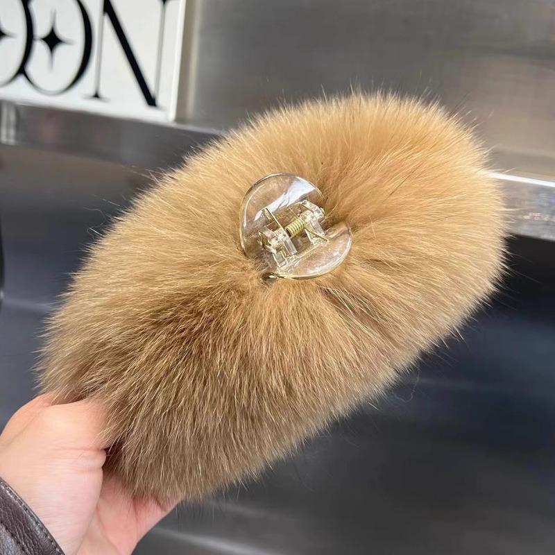 

Плюшевая заколка для волос из меха лисы, заколка-краб для затылка, большая заколка-акула, головной убор, аксессуар для волос кофейный