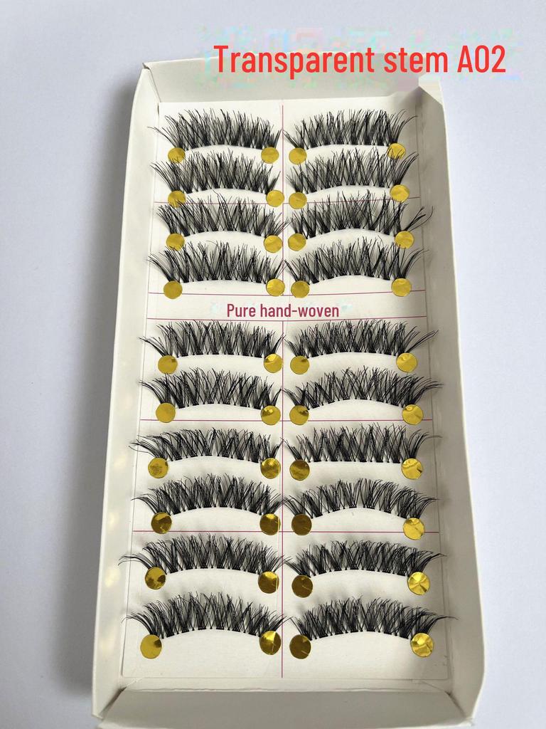 217 handgefertigte falsche Wimpern – 10 Paar im natürlichen Stil, gekreuzter Baumwollstiel für Bühnen-Make-up