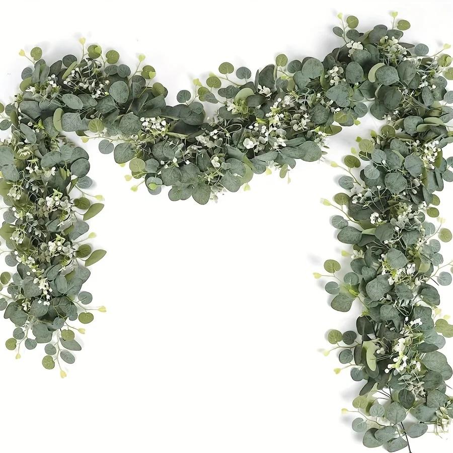

1pc Artificial Eucalyptus Garland,Realistic Greenery with Flowers & Foliage,No Maintenance Plastic Vine for Wedding,Home, Garden