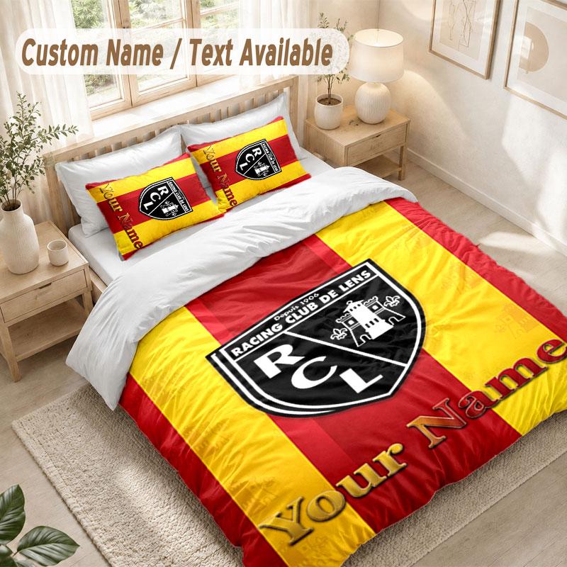 Custom Name Bedding Set 3 Piecesracing club de lens Print Duvet Cover + 2 Pillowcases Soft Bed Decor
