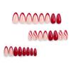 24 Pieces Simple Wear Nail Nail Sheet Solid Color French Red Corrugated Line Almond Nail Removable Nail Sheet