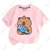 T-shirt Estiva Nuova Tendenza Stampa Capibara Carina per Bambini a Maniche Corte Carina Comoda Versatile T-shirt per Ragazzo e Ragazza