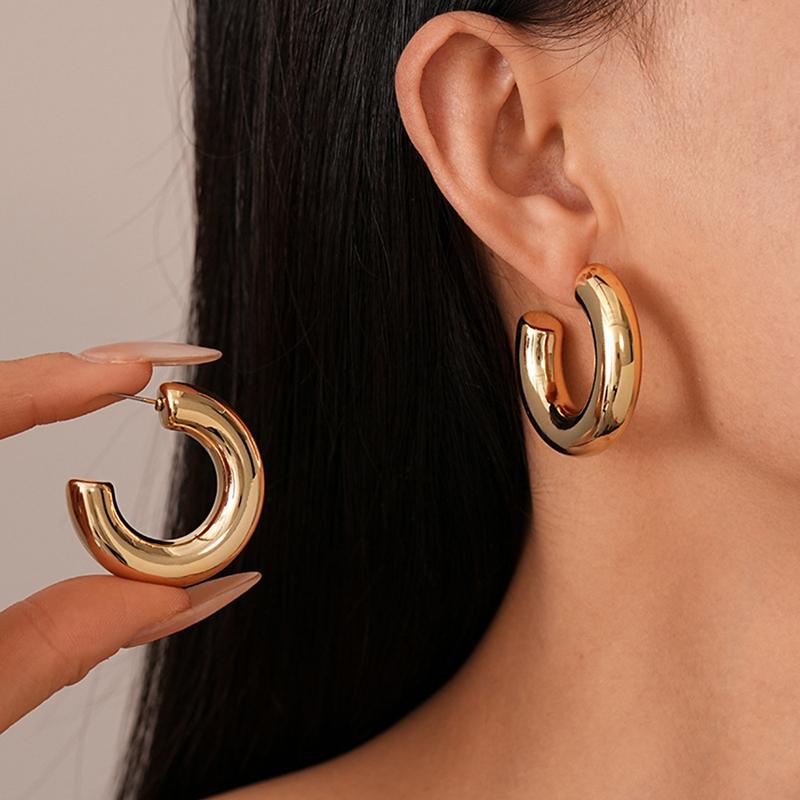 

Vintage Metal C-Shaped Wide Hoop Earrings for Women Elegant Gold Color Circular Earrings Beach Zircon Birthday Gifts