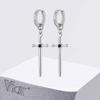 Vnox Stainless Steel Black Onyx Sword Huggie Hoop Earrings Punk Rock Dangle Earring for Men Women Couples Trendy Gothic Jewelry
