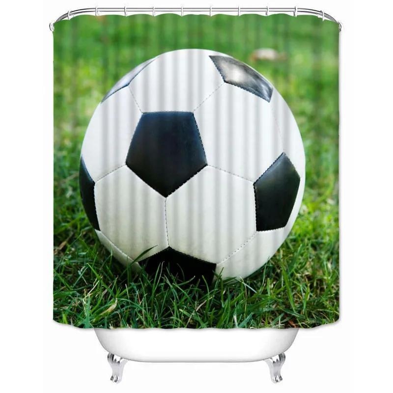 Soccer Shower Curtain Football Sports Theme Waterproof Bathroom Polyester Fabric Bathtub Curtain with Hooks for Home Decoration