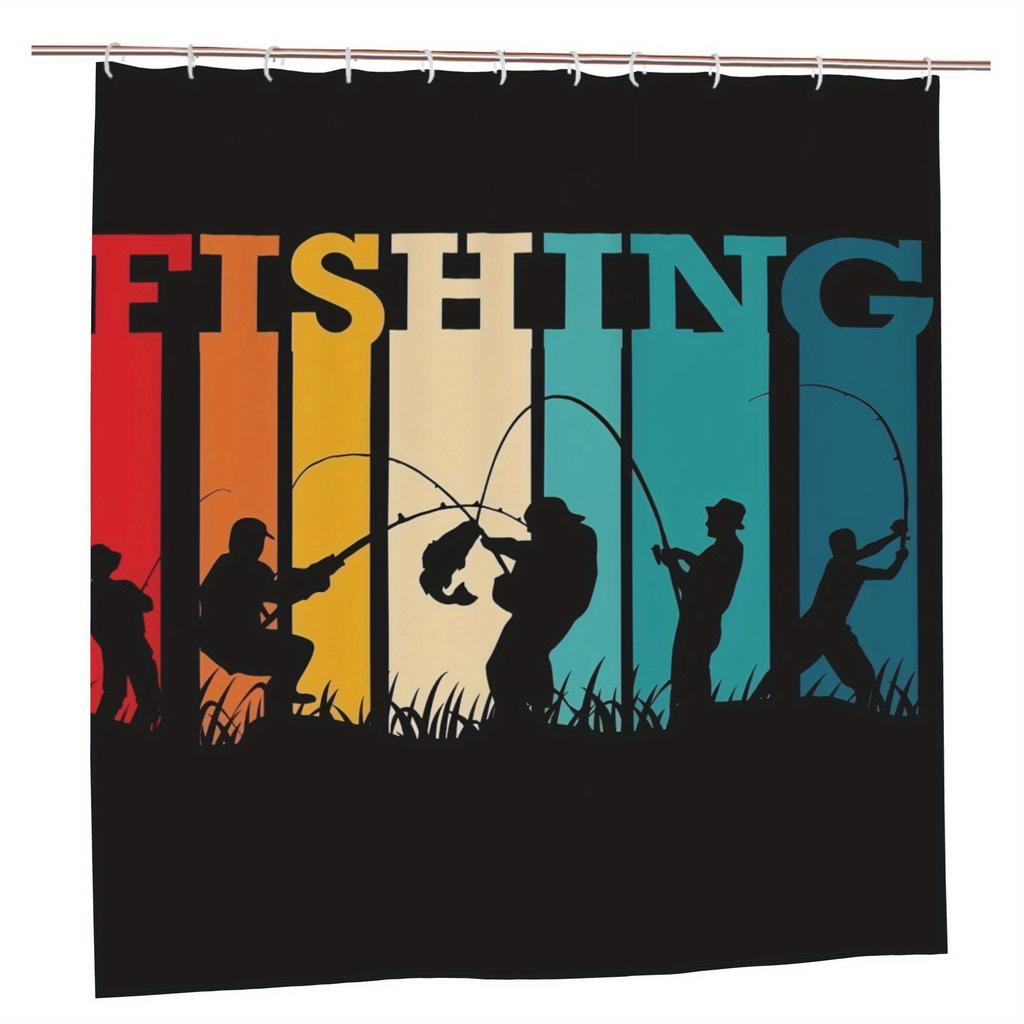 Fishing-Themed Fashionable Shower Curtain With Hooks, Removable Polyester Bathroom Curtain, Durable Wet/Dry Separation Curtain