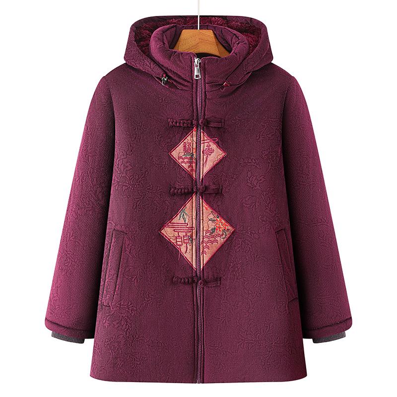 Grandma s Red Festive Velvet-Lined Winter Coat for Elderly Women 2XL фиолетовый