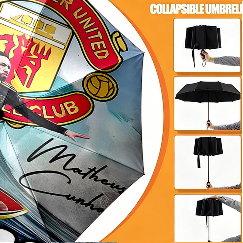 Custom Name Personalized Manchester Football F.C Print Umbrella, Auto Open Close, 8‑Rib Sturdy Frame, Commute Camping Hiking Use, Birthday Gift
