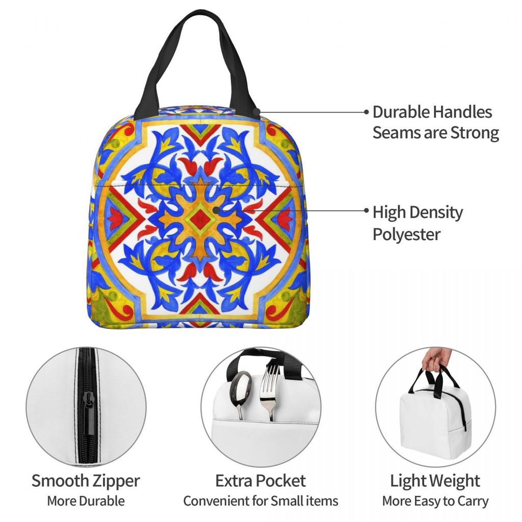 Portuguese Azulejo Tiles Insulated Lunch Bag for Kids School Cooler Thermal Food Box Tote Portable Lunch Boxes Container