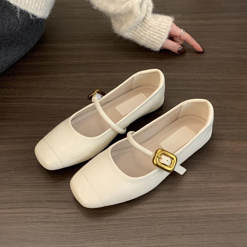 

Туфли-лодочки с круглым носком серебристые женские весенне-осенние новые французские ретро маленькие кожаные туфли в сказочном стиле мягкие на плоской подошве Мэри Джейн 39 бежевый