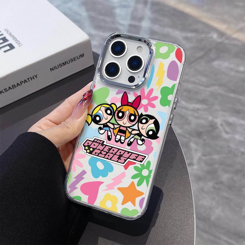 Cartoon P-Powerpuffs G-Girls Plating Phone Case for Oppo Find A5X A5 F29 X8 A60 A3X A3 A2 A78 A98 A79 A78 A59 A58 A38 Pro 4G 5G