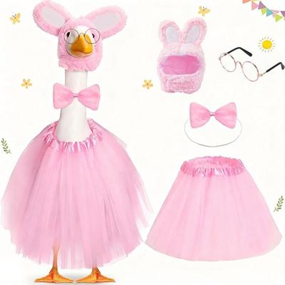 1 Set Porch Goose Bunny Outfit Easter Bunny Goose Costume Rabbit Ear Hat Bow Tie Dress Clothes for 23 Inch High Cement or Goose Lawn Yard Decor