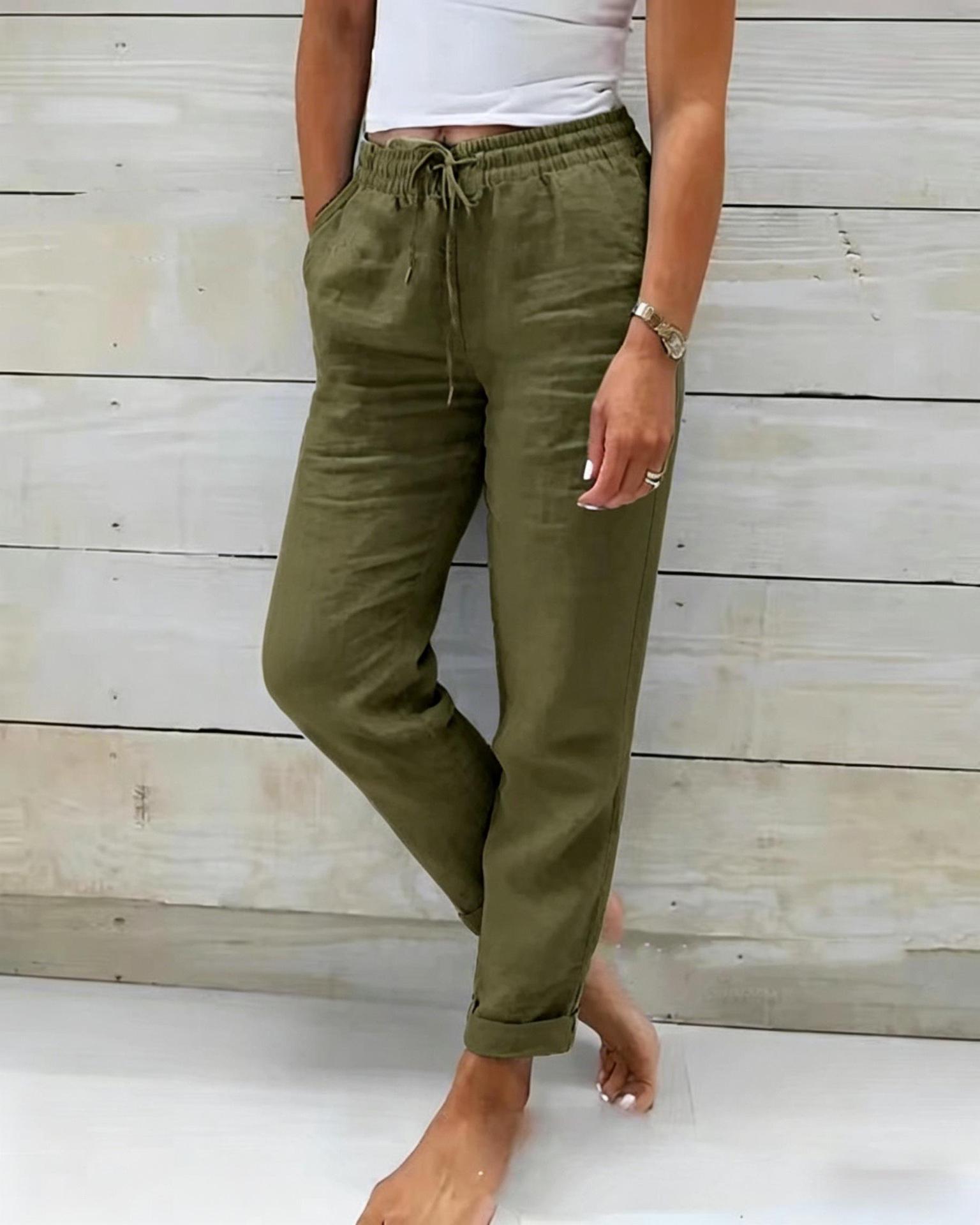 

Women s High-Waisted Elastic Cotton Linen Casual Straight-Leg Pants 2XL