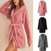 Høst Vinter Dame Morgenkåpe Fluffy Plysj Pyjamas Damer Sexy Hettekåpe Ensfarget Morgenkåpe Varm Morgenkåpe Dame Loungewear