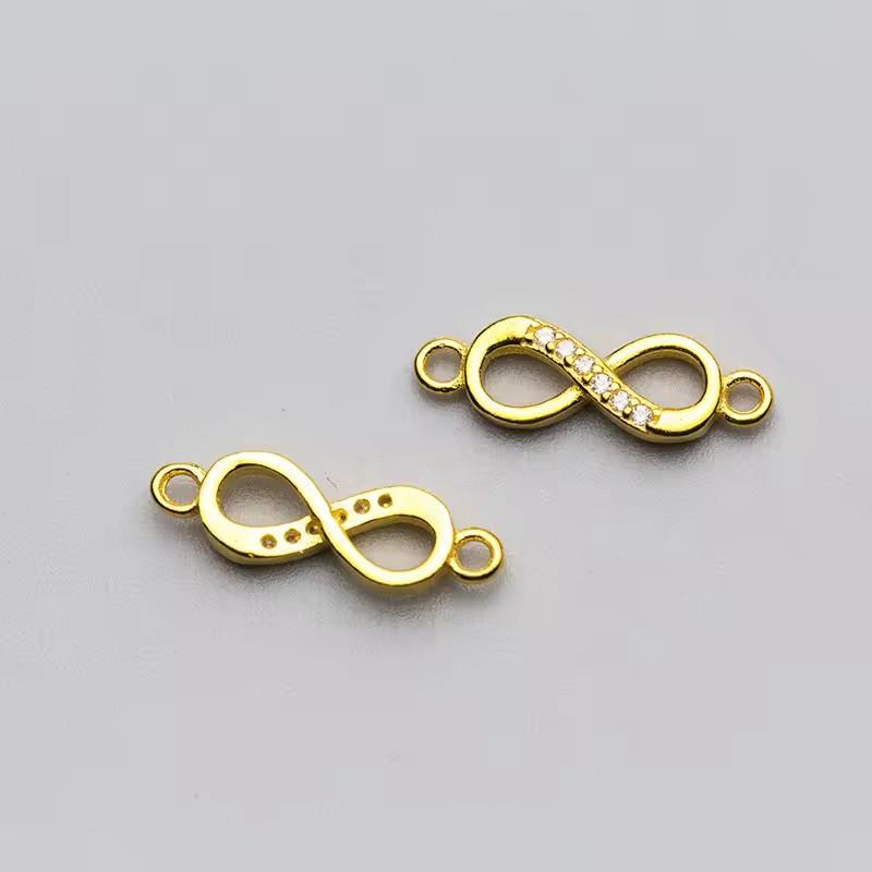 New Fashion 925 Sterling Silver Gold Plated 8-Shaped Number Zircon Charms for Jewelry Making Connector