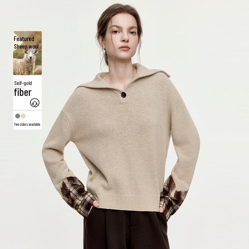 ELLE Retro Plaid Sailor Collar Knitted Sweater