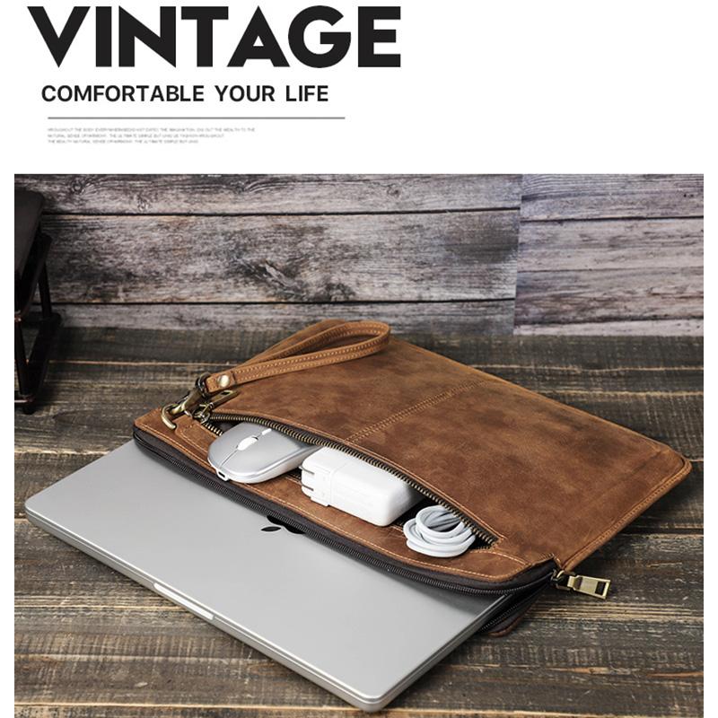 Retro Echt Leer Laptophoes CONTACTEN Macbook Pro 14,2 Inch Tablet Handtas Dagelijks Kantoor Zaken Cadeau Laptop Aktetas
