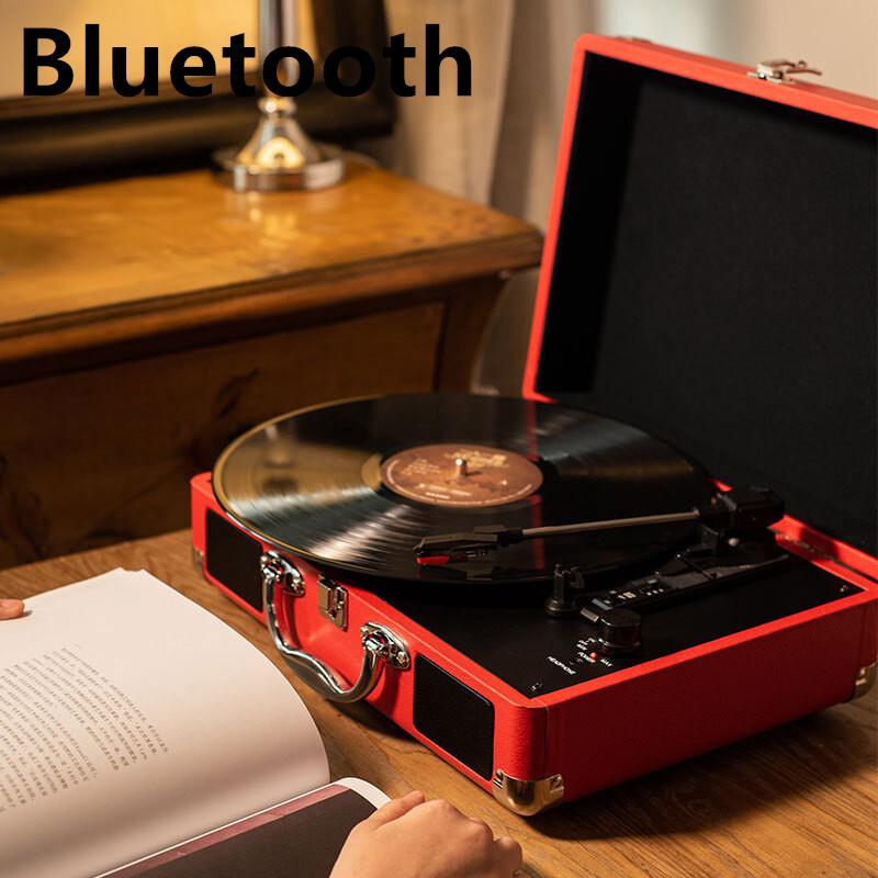 Neuer Schallplattenspieler mit Drehteller Retro Handheld Phonograph Tragbarer USB Bluetooth Lautsprecher 350*255*120mm