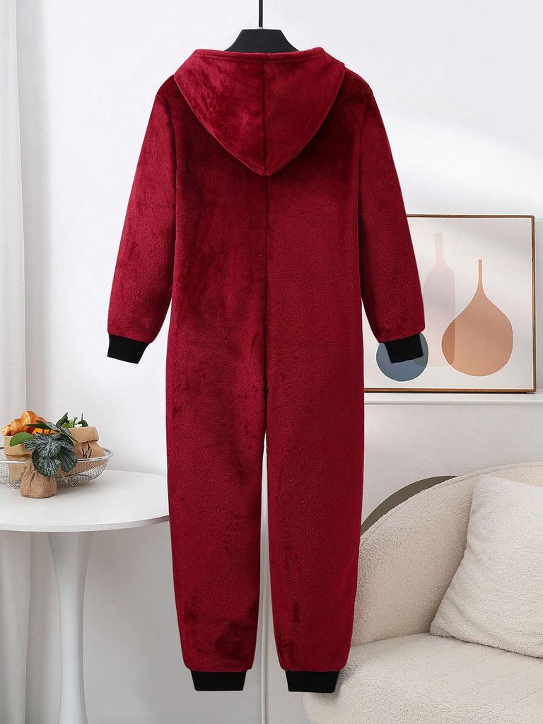Pigiama Intero con Cappuccio a Manica Lunga da Ragazzo Colore Borgogna con Grafica di Ragno e Zip Caldo e Accogliente per Bambini Autunno Inverno