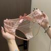 Hollowed-Out Peach Rivet Lace Crotchless Thongs - Sexy Low-Waist Panties for Women