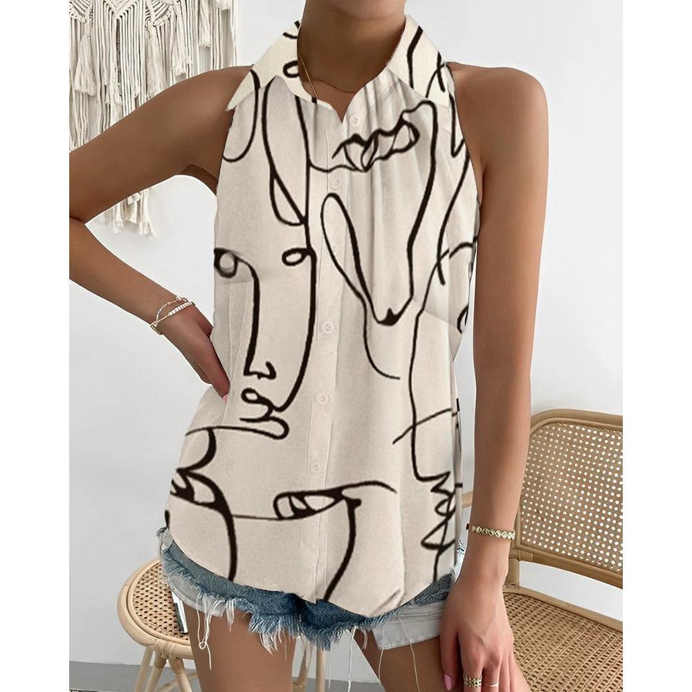

Women s Summer Casual Fashion Strapless Sleeveless Abstract Print Shirt XXL